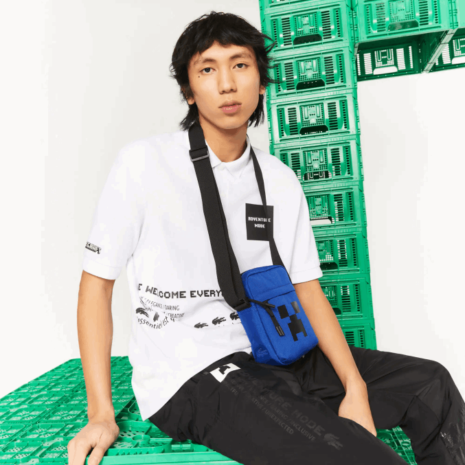 Cosmique minecraft j93 VVL0A2035 hombresbolso cruzado vertical de lona con estampado de lacoste x minecraft