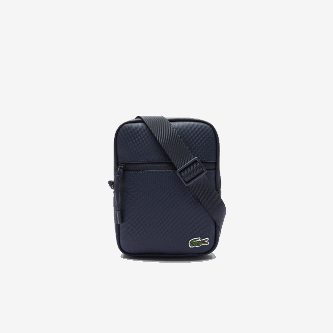 eclipsar b88 VVL0A2016 hombres Lacoste bolsa crossbody plana pequeña de lona revestida lcst