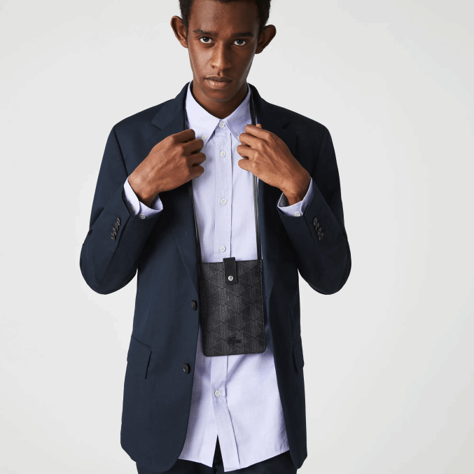 monograma noir gris h45 VVL0A2037 hombres Lacoste estuche para smartphone de lona con monograma blend