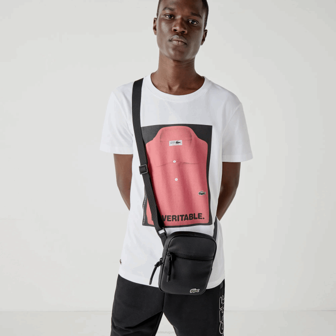 negro 000 VVL0A2018 hombres Lacoste bolsa crossbody plana pequeña de lona revestida lcst
