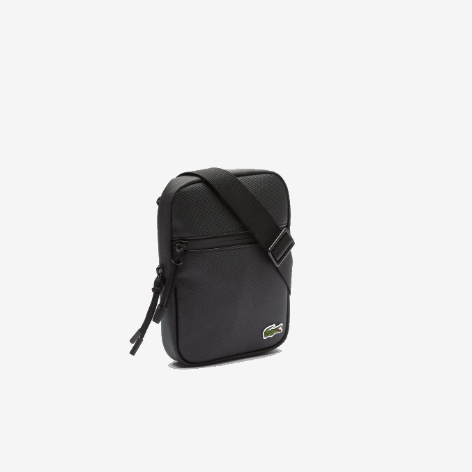 negro 000 VVL0A2018 hombres Lacoste bolsa crossbody plana pequeña de lona revestida lcst