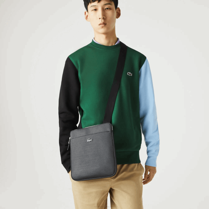 negro 000 VVL0A2039 hombres Lacoste Bolso flat zip chantaco de piel mate piqué