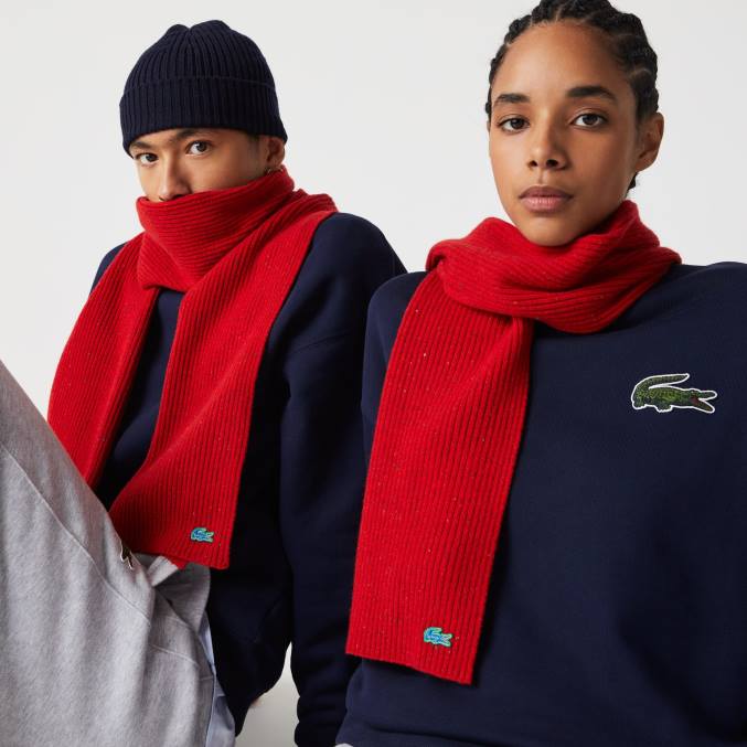 rojo 7cq VVL0A2303 hombres Lacoste bufanda de lana jaspeada