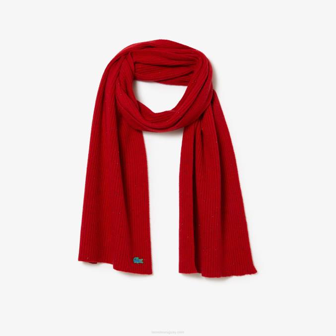 rojo 7cq VVL0A2303 hombres Lacoste bufanda de lana jaspeada