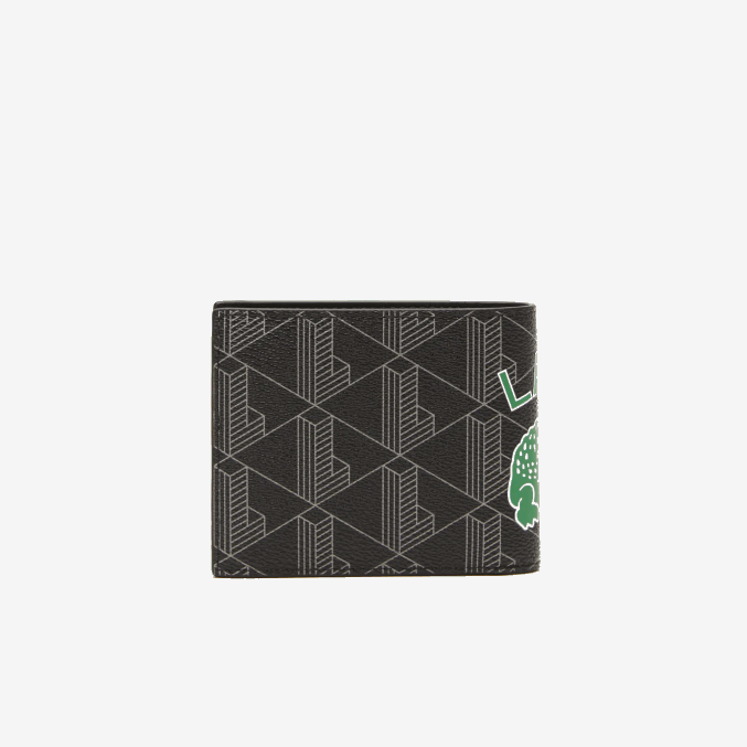 mono noir gris estragon l83 VVL0A1997 hombres Lacoste cartera plegable con monograma estampado