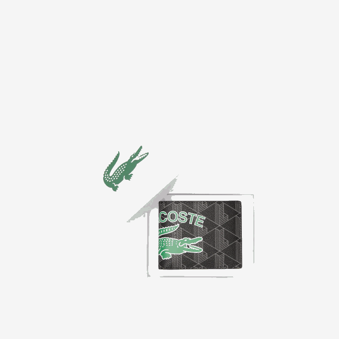mono noir gris estragon l83 VVL0A1997 hombres Lacoste cartera plegable con monograma estampado