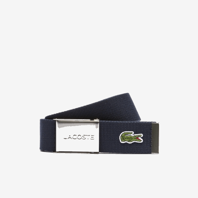 166 VVL0A2081 hombres Lacoste cinturón tejido con hebilla grabada