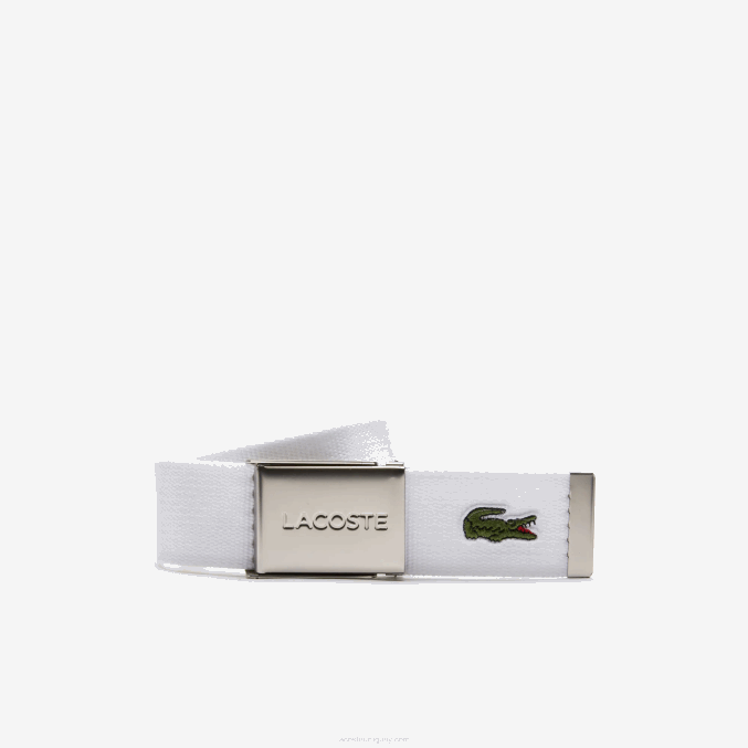 1 VVL0A2083 hombres Lacoste cinturón tejido con hebilla grabada