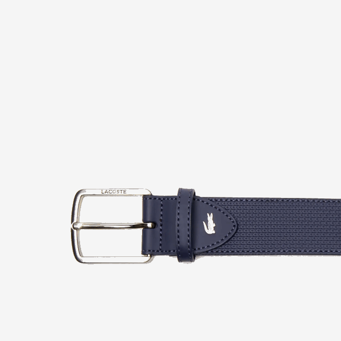 21 VVL0A2076 hombres Lacoste cinturón de piel texturizada con hebilla grabada