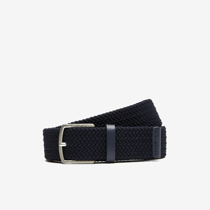 azul noche l40 VVL0A1983 hombres Lacoste cinturón de punto elástico con hebilla grabada