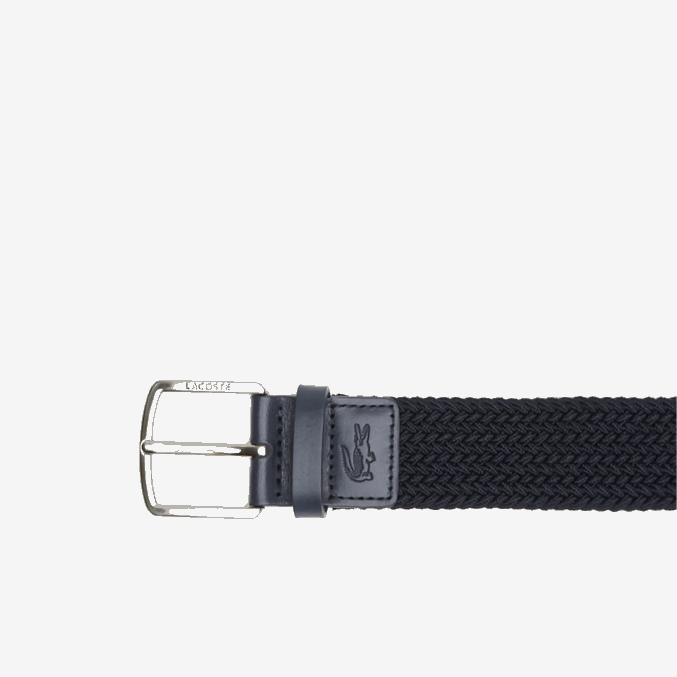 azul noche l40 VVL0A1983 hombres Lacoste cinturón de punto elástico con hebilla grabada