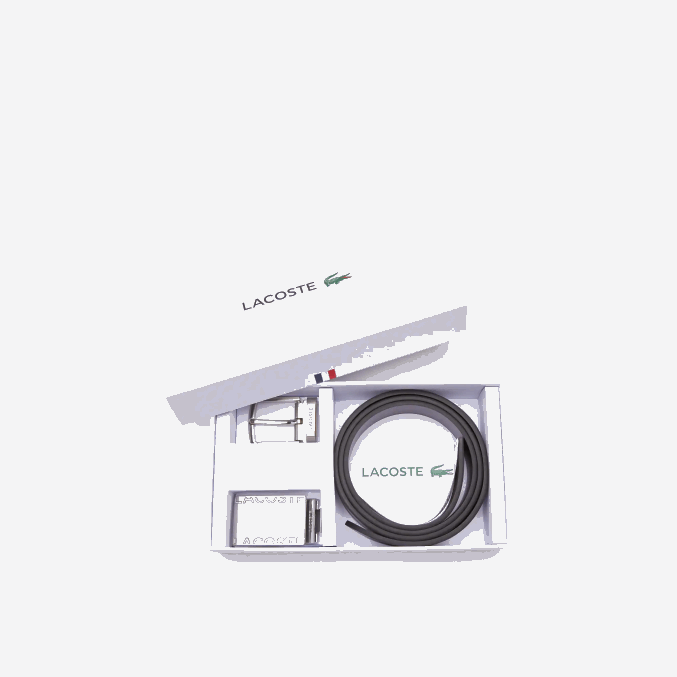 marron negro 371 VVL0A2112 hombres Lacoste set de regalo de cinturón con pasador y hebilla plana