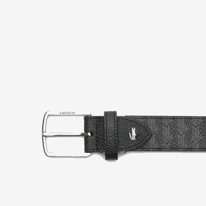 monograma noir gris h45 VVL0A2099 hombres Lacoste cinturón tejido con monograma y hebilla en la lengüeta