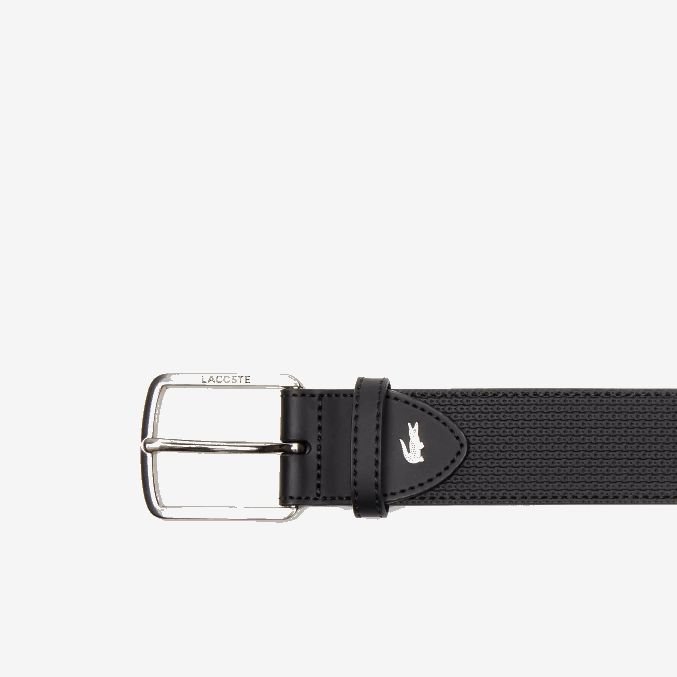 negro 000 VVL0A2075 hombres Lacoste cinturón de piel texturizada con hebilla grabada