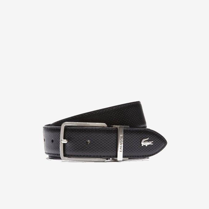 negro 000 VVL0A2077 hombres Lacoste cinturón reversible de piel piqué con hebilla grabada