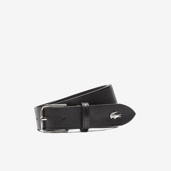 negro 000 VVL0A2093 hombres Lacoste cinturón de piel de cocodrilo cosido de metal