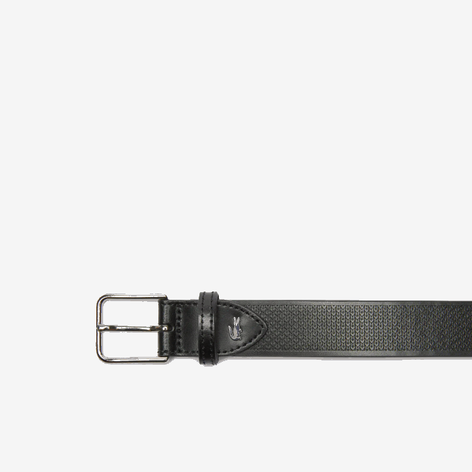 negro 000 VVL0A2093 hombres Lacoste cinturón de piel de cocodrilo cosido de metal