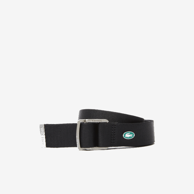negro 000 VVL0A2118 hombres Lacoste cinturón de lona de cocodrilo en contraste