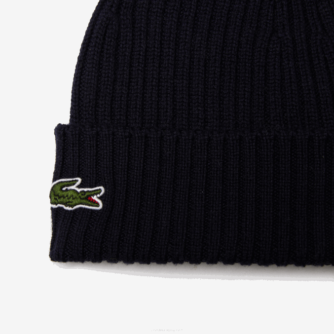 azul marino 166 VVL0A2228 hombres Lacoste gorro de canalé de lana