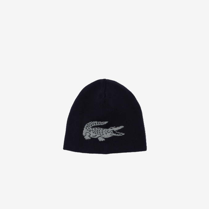 azul marino gris chin 0ph VVL0A2346 hombres Lacoste gorro reversible con cocodrilo en contraste