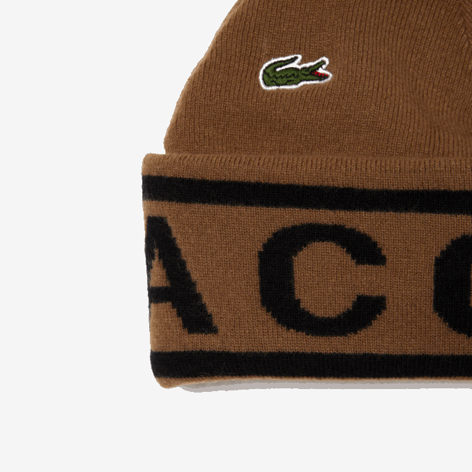 marrón negro xp9 VVL0A2297 hombres Lacoste set de regalo de gorro y bufanda de punto jacquard