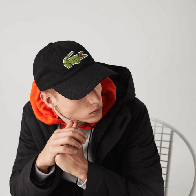 negro 031 VVL0A2231 hombres Lacoste correa de contraste y gorra de algodón de cocodrilo de gran tamaño