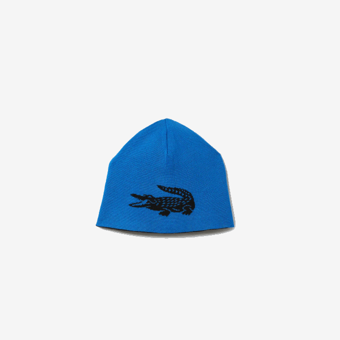 negro azul 985 VVL0A2345 hombres Lacoste gorro reversible con cocodrilo en contraste