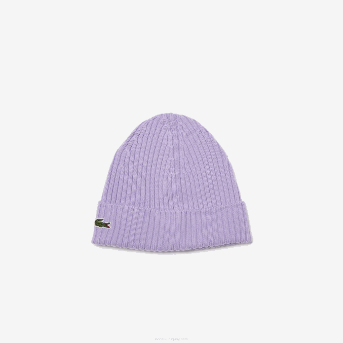 púrpura gfu VVL0A2291 hombres Lacoste gorro de canalé de lana