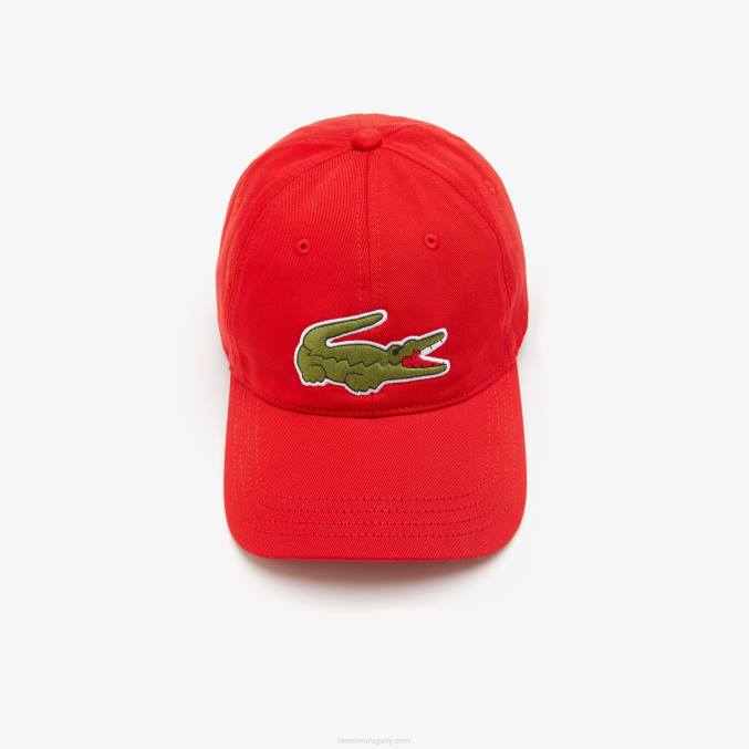 rojo 240 VVL0A2287 hombres Lacoste gorra de sarga de algodón orgánico ajustable