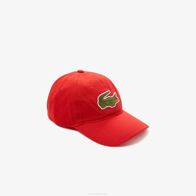 rojo f8m VVL0A2252 hombres Lacoste correa de contraste y gorra de algodón de cocodrilo de gran tamaño