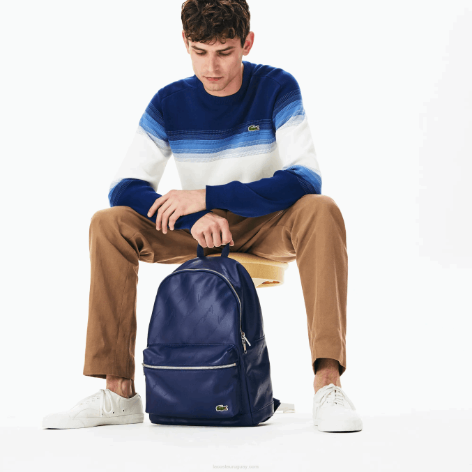 profundidades azules e62 VVL0A2047 hombres Lacoste mochila con cremallera y estampado de la firma en vivo
