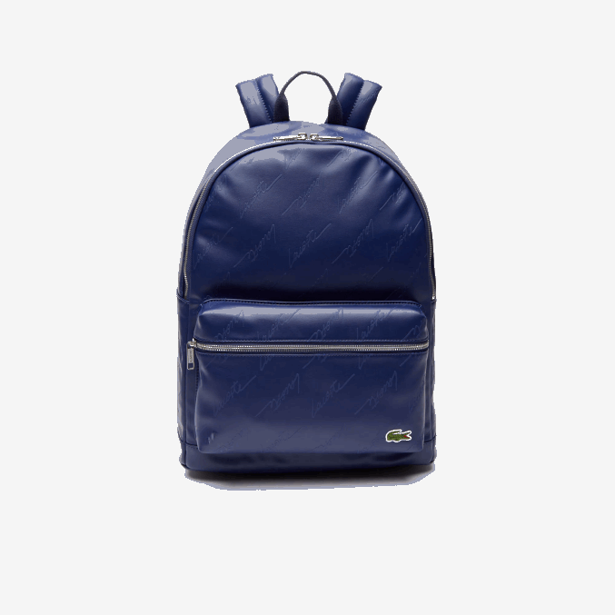 profundidades azules e62 VVL0A2047 hombres Lacoste mochila con cremallera y estampado de la firma en vivo