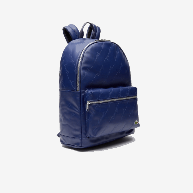 profundidades azules e62 VVL0A2047 hombres Lacoste mochila con cremallera y estampado de la firma en vivo