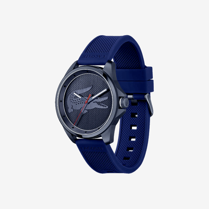 azul 000 VVL0A2298 hombres Lacoste reloj le croc 3 agujas silicona azul