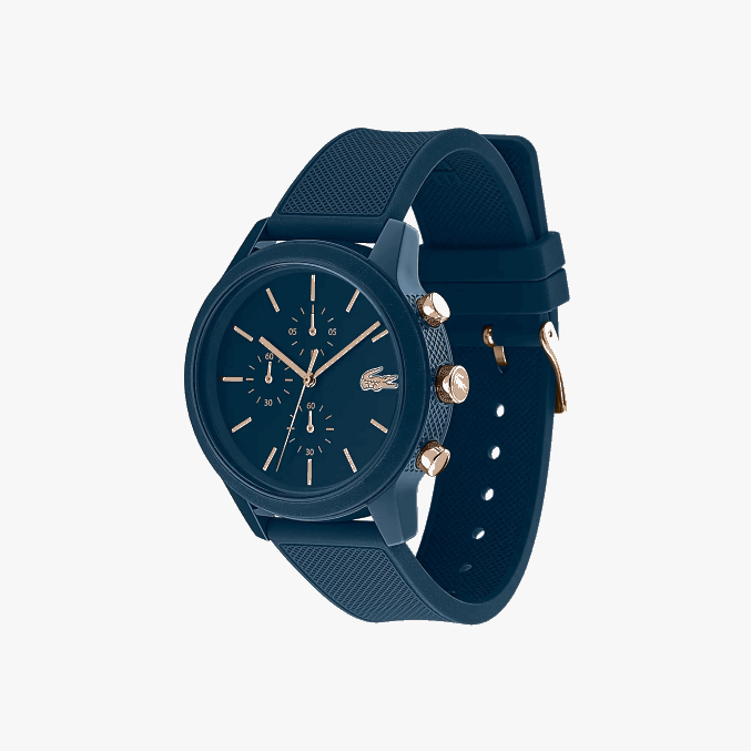 azul 000 VVL0A2314 hombres Lacoste Reloj 12.12 con correa de petit piqué de silicona azul marino