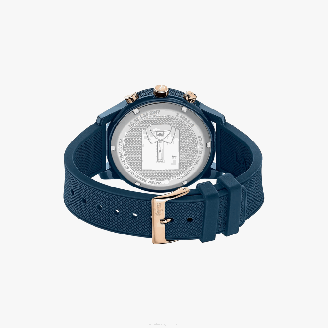 azul 000 VVL0A2314 hombres Lacoste Reloj 12.12 con correa de petit piqué de silicona azul marino