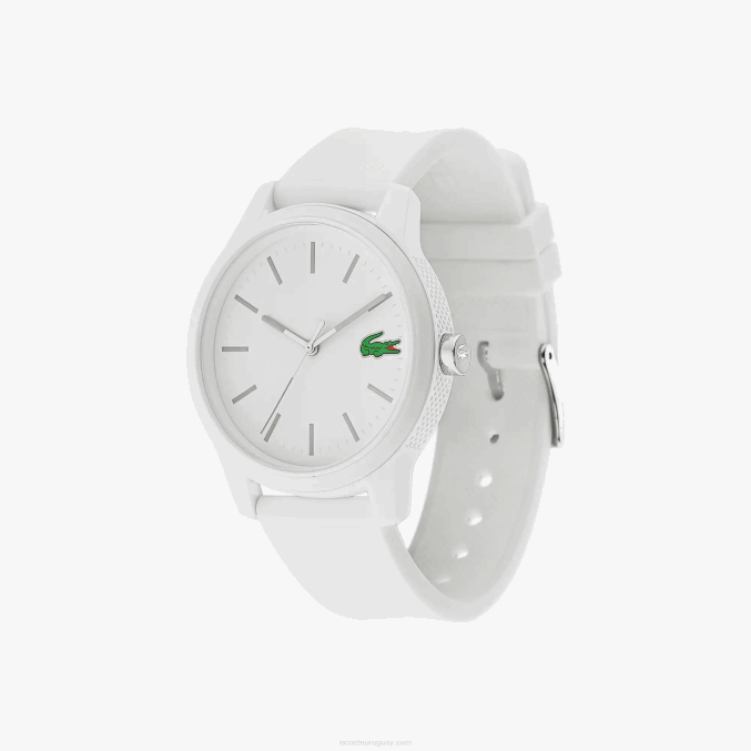 blanco 000 VVL0A2333 hombres Lacoste Reloj l.12.12 con correa de silicona blanca.