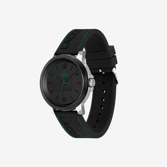 negro 000 VVL0A2156 hombres Lacoste reloj court 3 agujas silicona negra