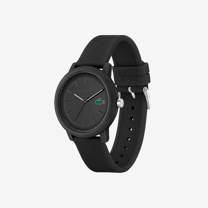 negro 000 VVL0A2191 hombres Lacoste Reloj 12.12 con correa de silicona negra.