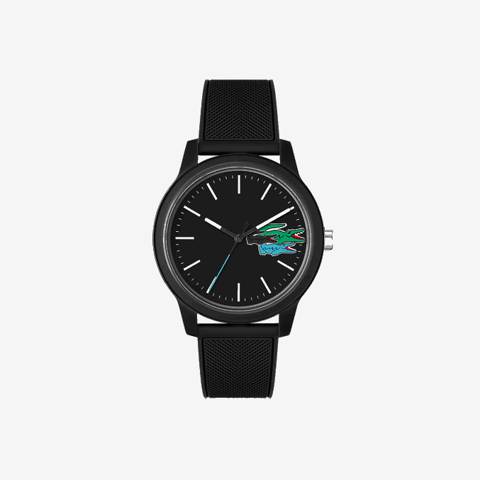 negro 000 VVL0A2315 hombres Lacoste Reloj 12.12 3 agujas - negro con correa de silicona