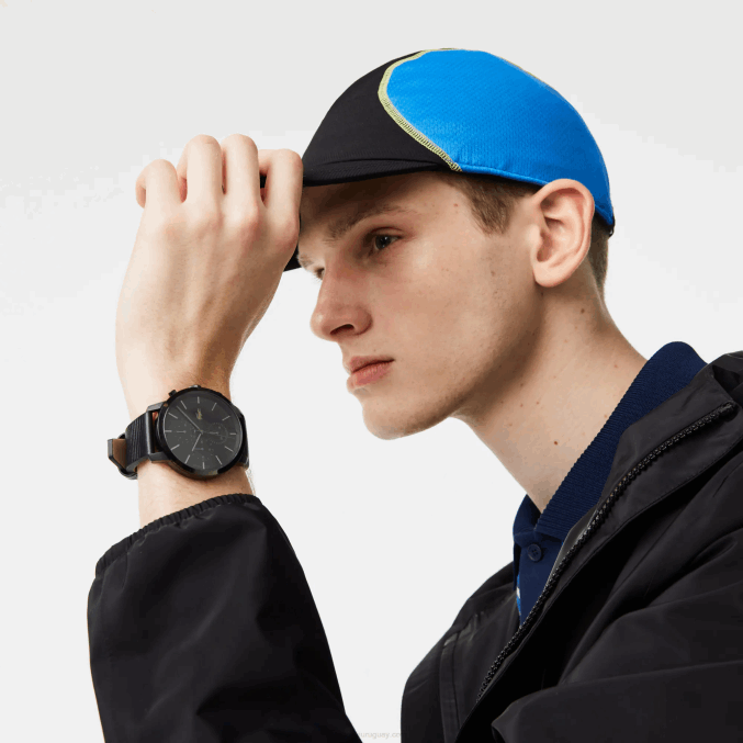negro 000 VVL0A2318 hombres Lacoste reloj replay con correa de piel negra