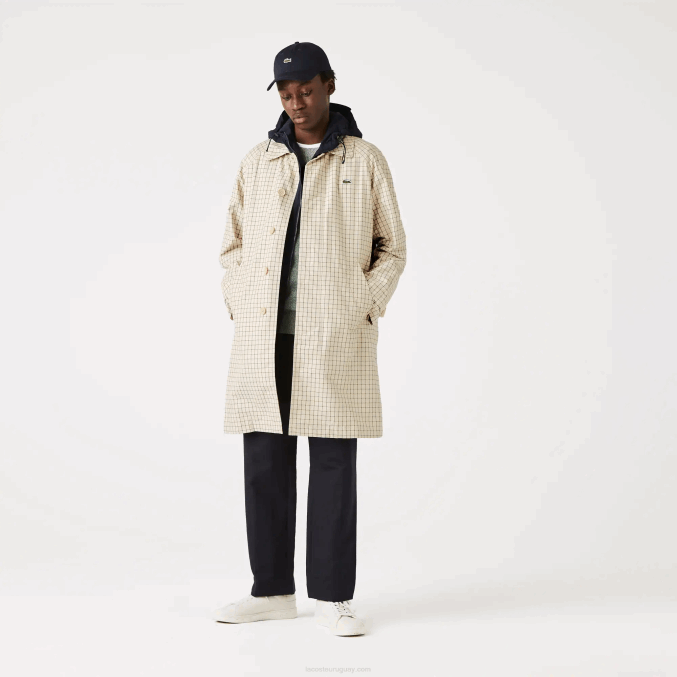 beige blanco a8m VVL0A1290 hombres Lacoste trinchera de cuadros 3 en 1 heritage