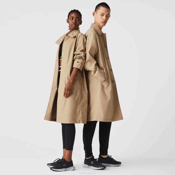 beige c5u VVL0A1286 hombres Lacoste parka larga ligera resistente al agua con botones