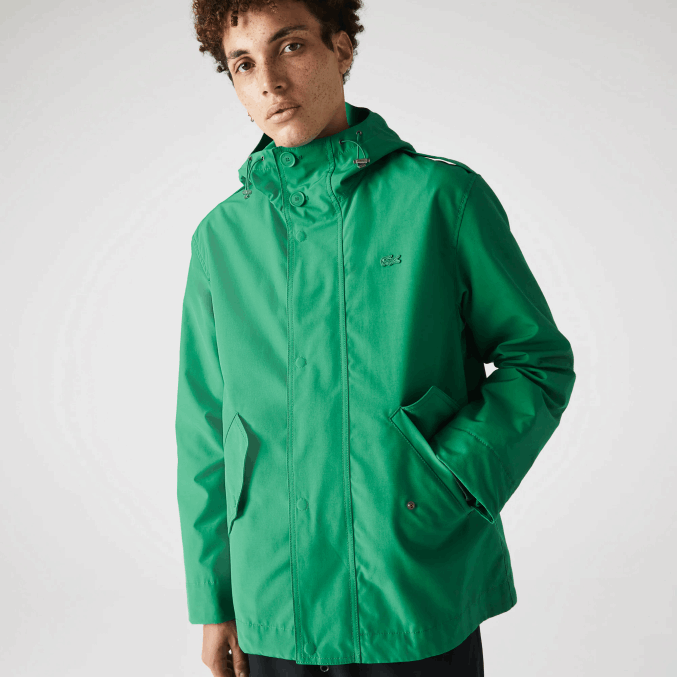 ldm verde VVL0A1313 hombres Lacoste parka corta con capucha de mezcla de algodón resistente al agua