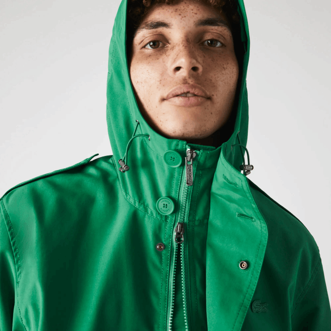 ldm verde VVL0A1313 hombres Lacoste parka corta con capucha de mezcla de algodón resistente al agua