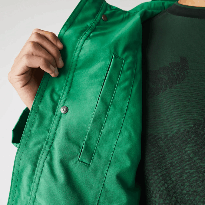 ldm verde VVL0A1313 hombres Lacoste parka corta con capucha de mezcla de algodón resistente al agua