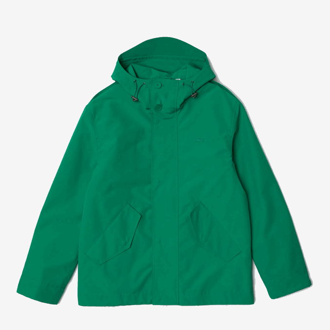 ldm verde VVL0A1313 hombres Lacoste parka corta con capucha de mezcla de algodón resistente al agua