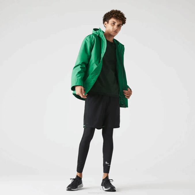 ldm verde VVL0A1313 hombres Lacoste parka corta con capucha de mezcla de algodón resistente al agua