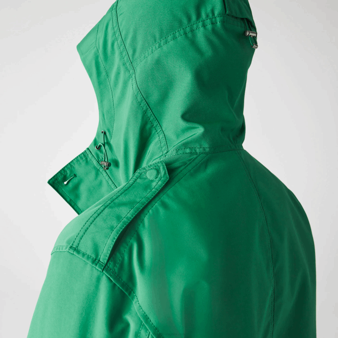 ldm verde VVL0A1313 hombres Lacoste parka corta con capucha de mezcla de algodón resistente al agua