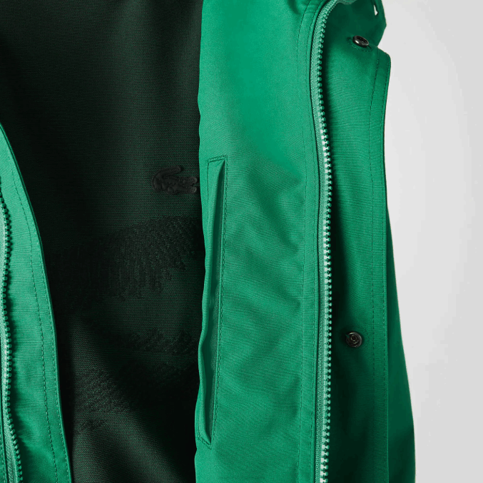 ldm verde VVL0A1313 hombres Lacoste parka corta con capucha de mezcla de algodón resistente al agua
